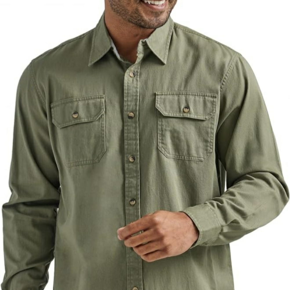 Wrangler Authentics Olive Green Button-Up Shirt 2XL